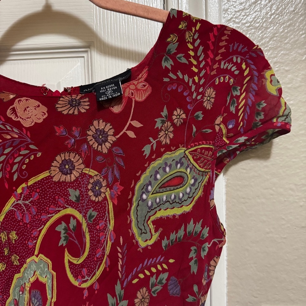 Vintage Elegant Paisley Red Dress - Picture 3 of 8
